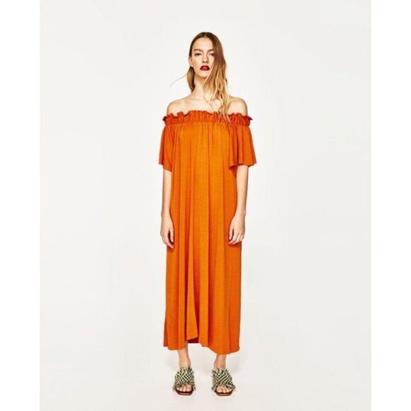 ZARA | Off-the-Shoulder Maxi Dress in Orange - Picture 1 of 13
